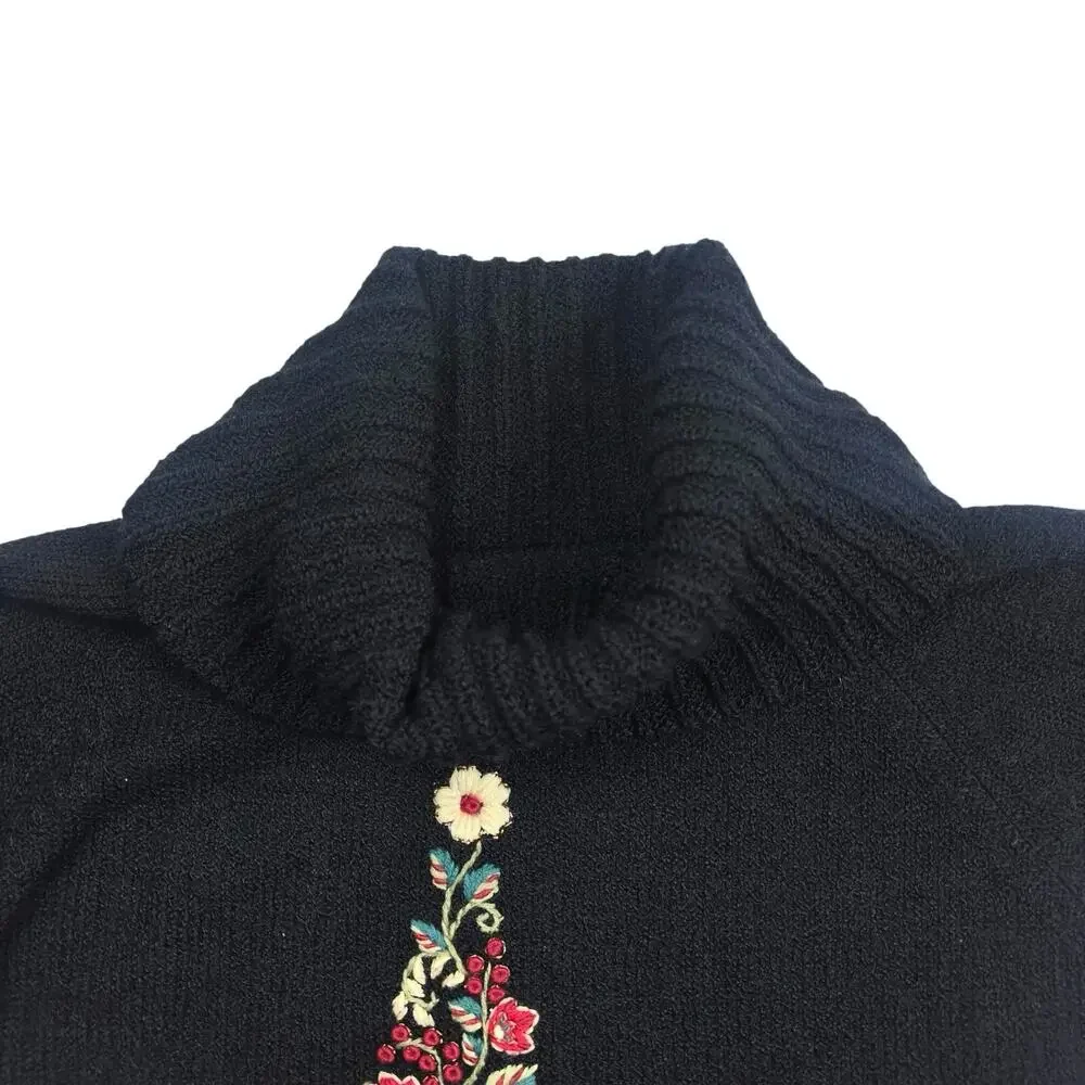 Coldwater Creek | Women | Floral Christmas Embroidered Cowl Neck Sweater | XL